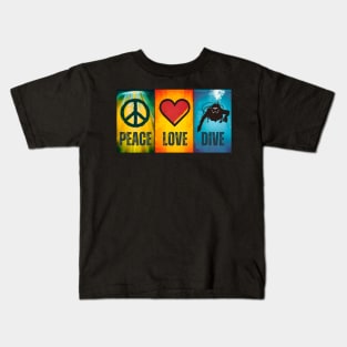 Peace Love Dive Scuba Diving Lovers Men Women Divers Funny Kids T-Shirt